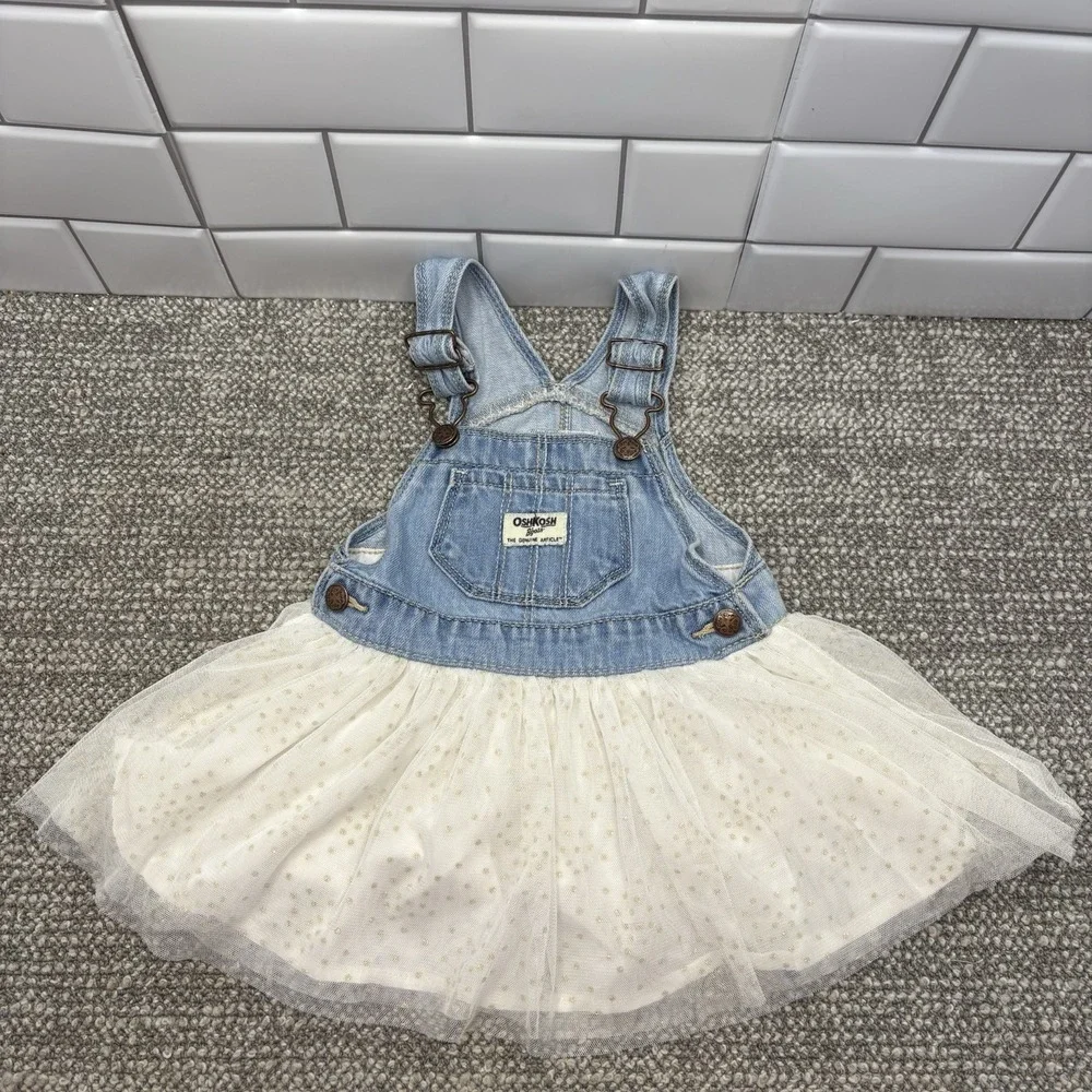Osh Kosh B Gosh Denim Overall W Ivory Tutu Vestbak Skirt 18M‎ Cute